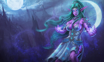 Картинка видео+игры world+of+warcraft девушка эльф взгляд фон