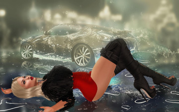 Картинка 3д+графика люди-авто мото+ people-+car+ +moto фон взгляд девушка