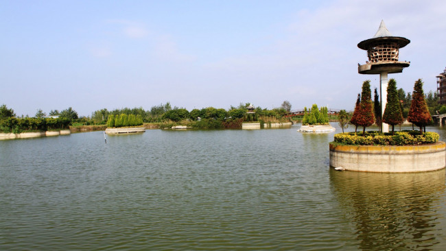 Обои картинки фото природа, парк, водоем, мостик, клумбы