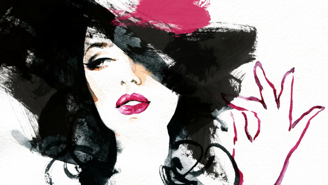 Обои картинки фото рисованное, люди, шляпа, лицо, девушка