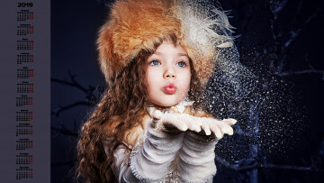 обоя календари, дети, девочка, взгляд, шапка