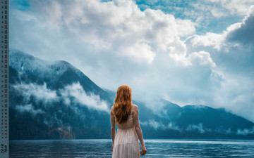Картинка календари девушки облака гора водоем