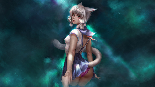 Обои картинки фото видео игры, league of legends, девушка, фон, взгляд, уши, хвост