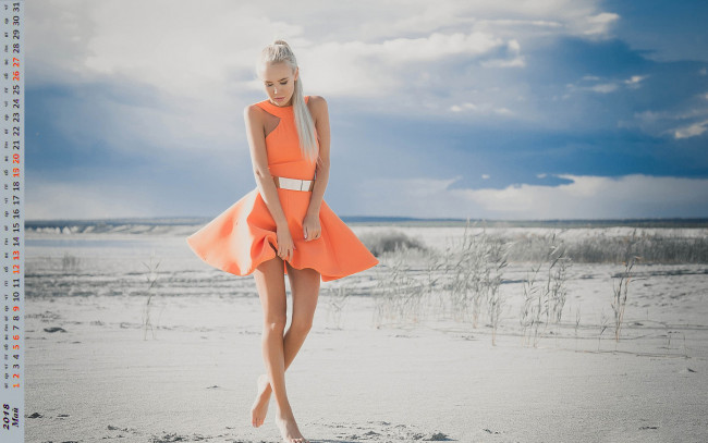 Обои картинки фото календари, девушки, облака, песок