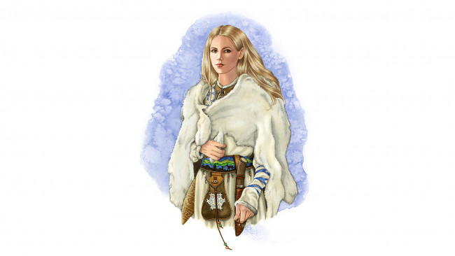 Обои картинки фото рисованное, люди, девушка, фон, взгляд, шубка