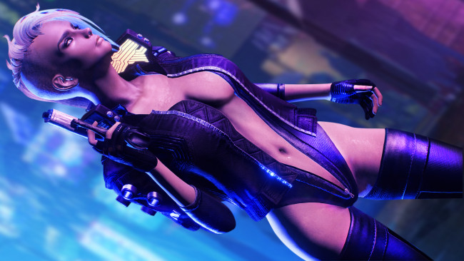 Обои картинки фото видео игры, cyberpunk 2077, девушка, фон, униформа, пистолет