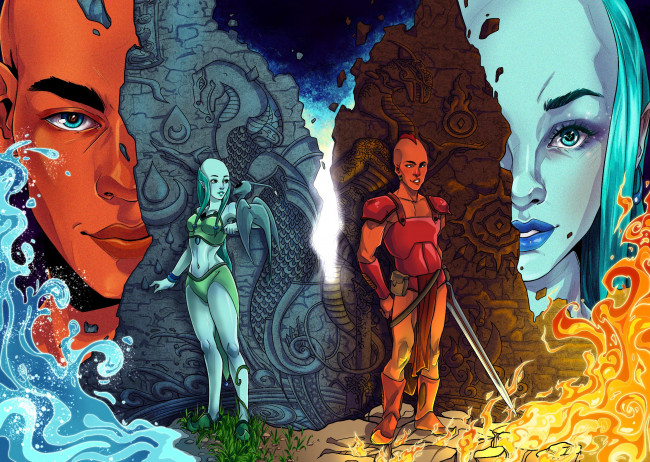 Обои картинки фото фэнтези, иные миры,  иные времена, лица, женщина, мужчина, скалы, стихии