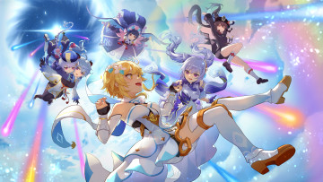 Картинка аниме genshin+impact полёт genshin impact ganyu qiqi lumine keqing hutao