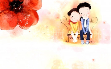 Картинка рисованное дети скамейка цветок