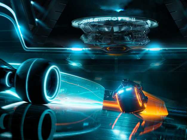 Обои картинки фото кино фильмы, tron legacy, техника, скорость, неон
