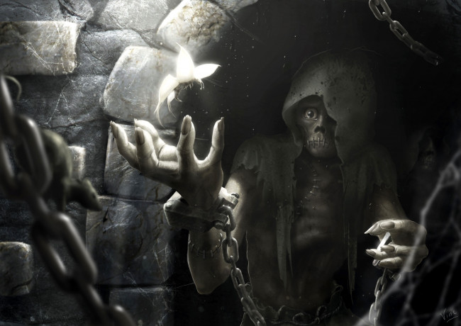 Обои картинки фото фэнтези, существа, узник, бабочка, свет, тьма, light, darkness, butterfly