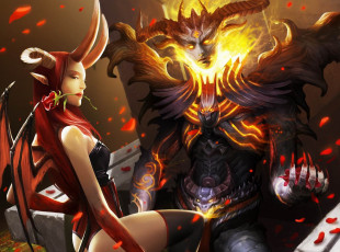 Картинка видео+игры legend+of+the+cryptids арт крылья цветок роза рога парень девушка суккуб демон legend of the cryptids лепестки огонь