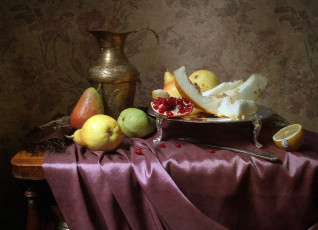 Картинка еда натюрморт дыня кувшин груши гранат