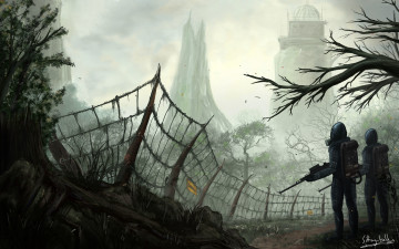 Картинка фэнтези люди сооружение будущее ограждение мир оружие иной солдаты