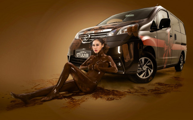 Обои картинки фото автомобили, авто с девушками, автомобиль, шоколад, девушка