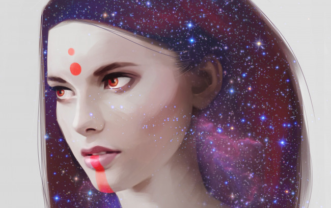 Обои картинки фото liza van rees, фэнтези, девушки, серый, фон, крупный, план, портрет, звезды