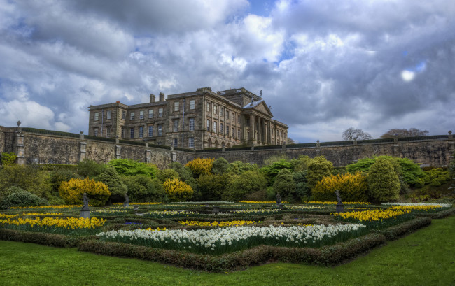 Обои картинки фото lyme hall & dutch gardens, города, - дворцы,  замки,  крепости, дворец, парк, газон, цветник
