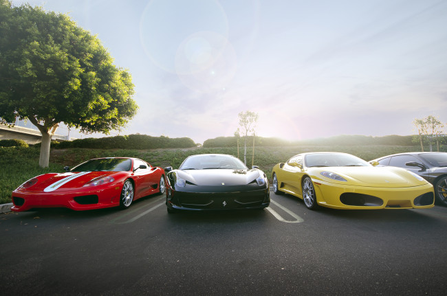 Обои картинки фото 360 challenge,  458 italia spider,  f430, автомобили, выставки и уличные фото, авто, стоянка