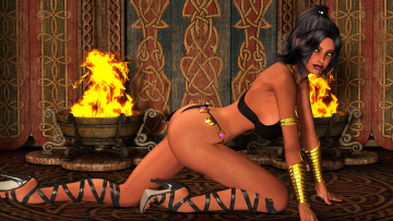 Картинка 3д+графика люди+ people взгляд девушка фон огонь