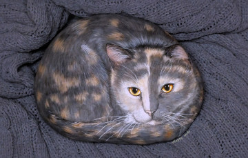 Картинка разное ремесла +поделки +рукоделие камень кот рисунок ткань