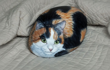 Картинка разное ремесла +поделки +рукоделие камень кот рисунок ткань