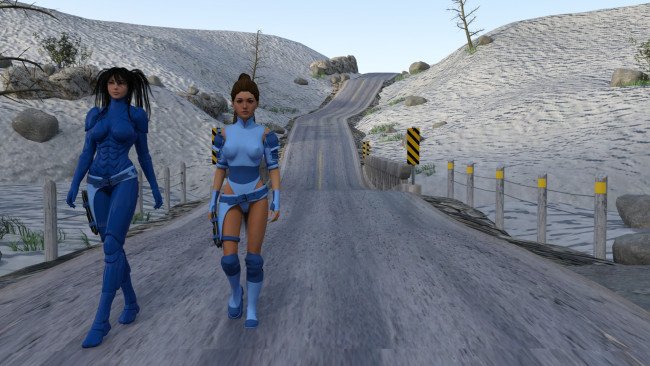 Обои картинки фото 3д графика, фантазия , fantasy, девушки, взгляд, фон, дорога, камни