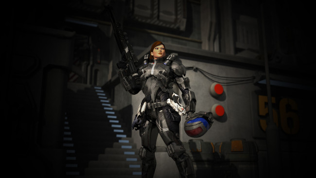 Обои картинки фото 3д графика, фантазия , fantasy, фон, оружие, взгляд, девушка