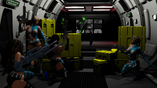 Обои картинки фото 3д графика, фантазия , fantasy, оружие, фон, взгляд, девушки