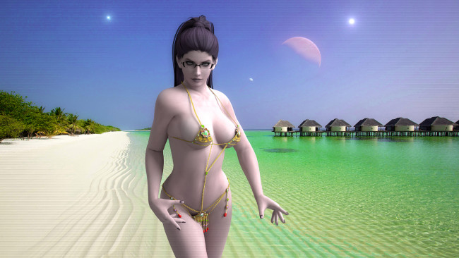 Обои картинки фото 3д графика, люди , people, пляж, фон, взгляд, девушка