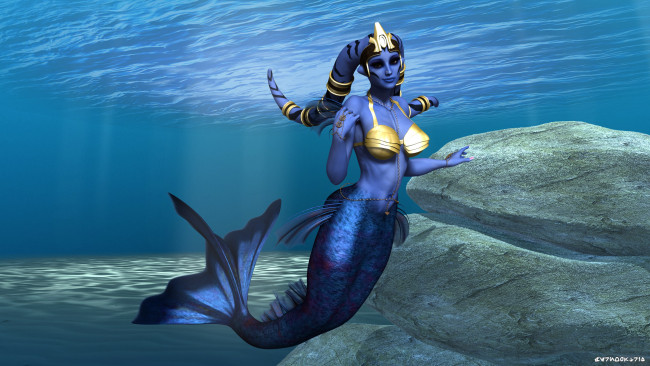 Обои картинки фото 3д графика, существа , creatures, море, русалка, фон, халк, взгляд