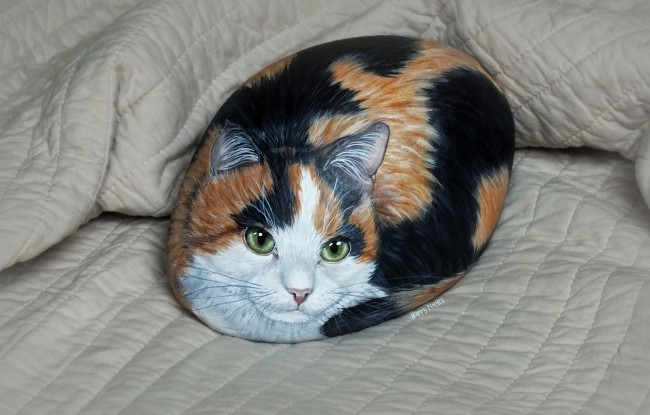 Обои картинки фото разное, ремесла,  поделки,  рукоделие, камень, кот, рисунок, ткань