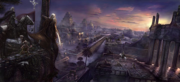 Картинка фэнтези иные+миры +иные+времена мир храмы всадники рыцари воины пирамиды иной