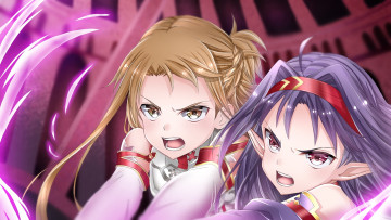 Картинка аниме sword+art+online девушки взгляд фон