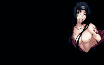 Картинка аниме naruto татуировка протектор тело учиха итачи плащ кровь