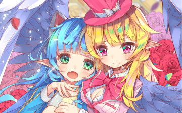 Картинка аниме животные +существа девушка взгляд фон