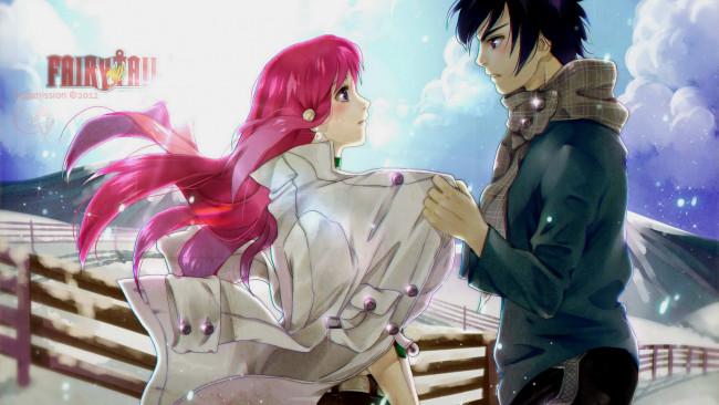 Обои картинки фото аниме, fairy tail, пара