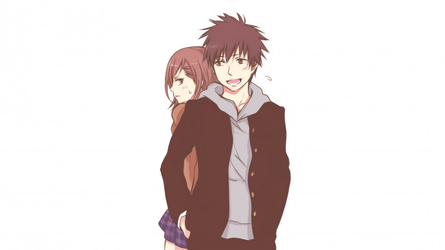 Обои картинки фото аниме, toaru majutsu no index, девушка, взгляд, фон, парень