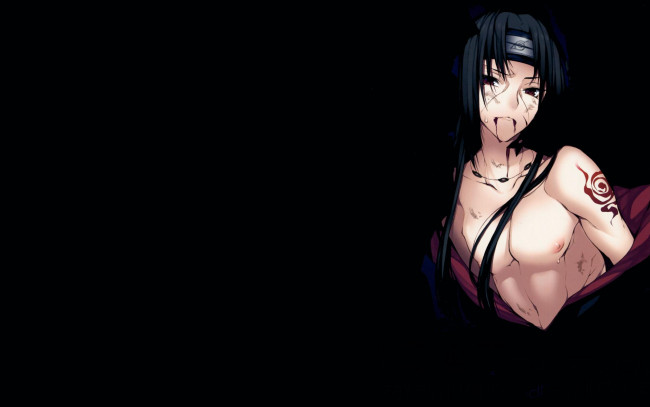 Обои картинки фото аниме, naruto, татуировка, протектор, тело, учиха, итачи, плащ, кровь