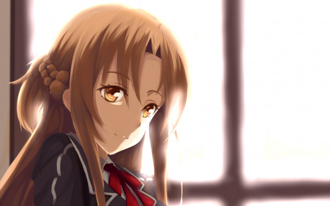 Обои картинки фото аниме, sword art online, девушка, взгляд, фон