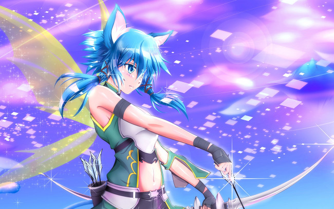 Обои картинки фото аниме, sword art online, девушка, взгляд, фон