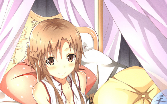 Обои картинки фото аниме, sword art online, взгляд, девушка, фон