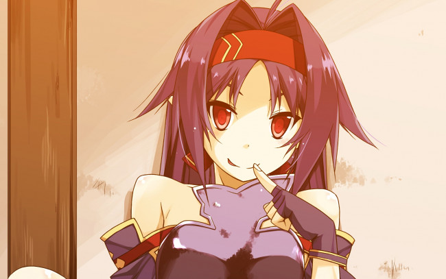 Обои картинки фото аниме, sword art online, взгляд, девушка, фон