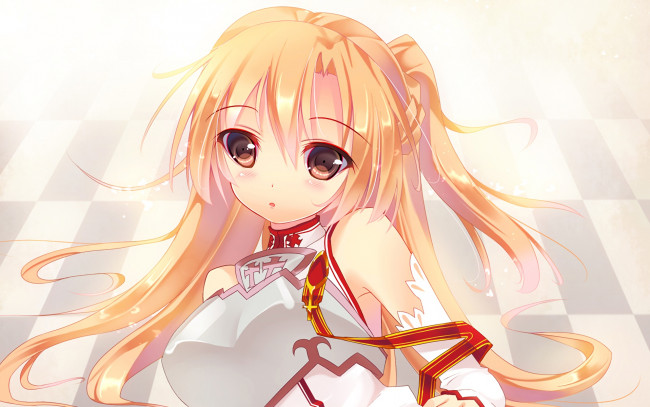 Обои картинки фото аниме, sword art online, взгляд, фон, девушка