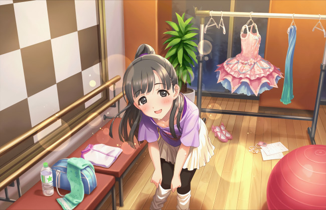 Обои картинки фото аниме, idolm@ster, девушка, взгляд, фон