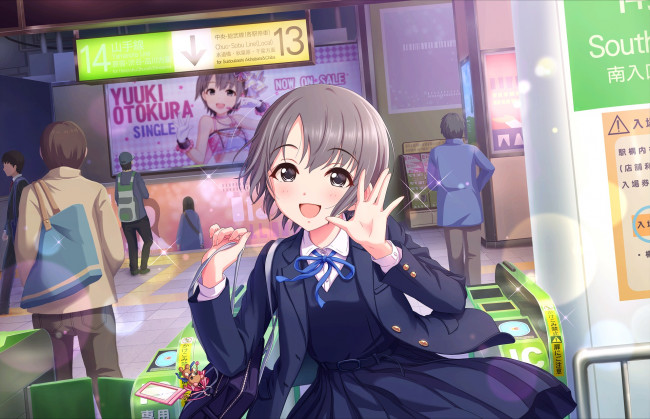 Обои картинки фото аниме, idolm@ster, фон, взгляд, девушка