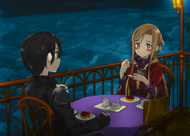 Обои картинки фото аниме, sword art online, фон, девушки, взгляд