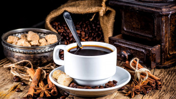 Картинка еда кофе +кофейные+зёрна корица сахар зерна анис