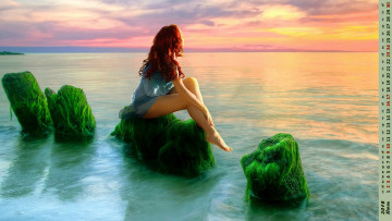 Картинка календари фэнтези закат водоем девушка