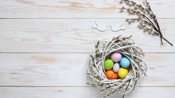Картинка праздничные пасха писанки верба гнездо