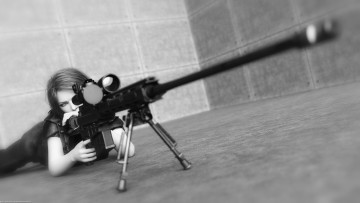 Картинка 3д+графика люди+ people девушка фон винтовка